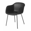 Muuto FIBER ARMCHAIR TUBE BASE Krzesło - Czarne - Tapicerowane Czarną Skórą